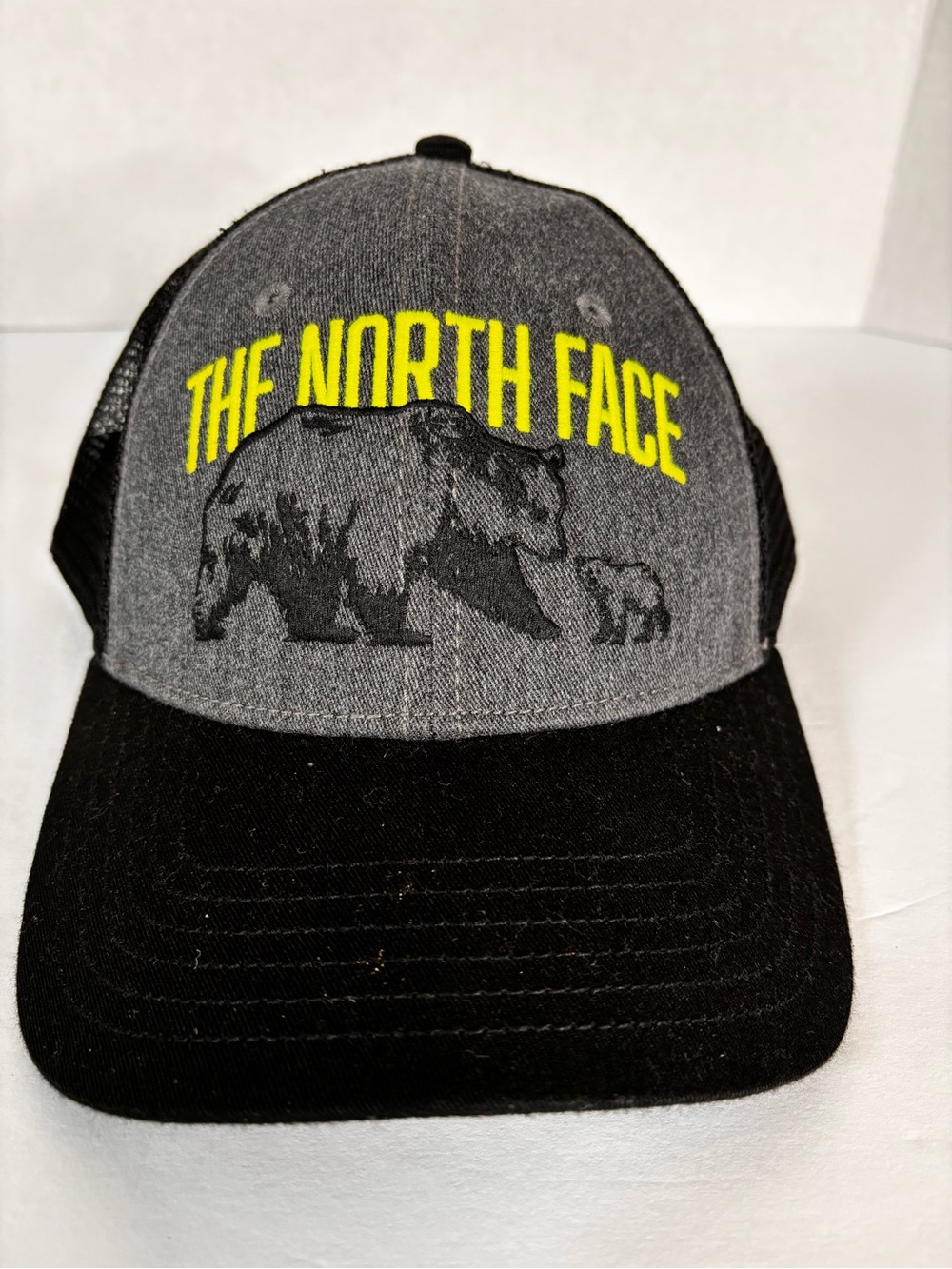 The North Face Men’s Grey & Black Hat with Yellow Logo and Bear